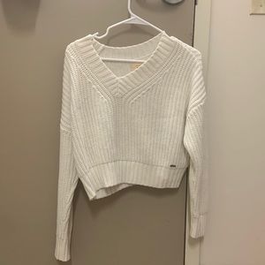 Hollister crop white knit sweater